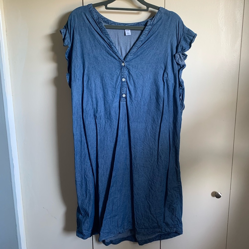 Denim Dress with Ruffled Sleeves
